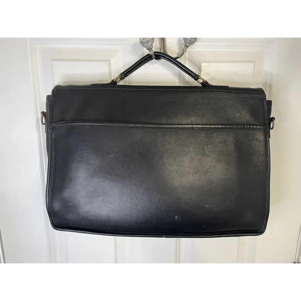 Vintage Laura USA Black Leather Briefcase Laptop Bag Work Satchel